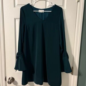 Love Riche Deep Green Dress with Flared Sleeves & Bow Detail w Lining Small